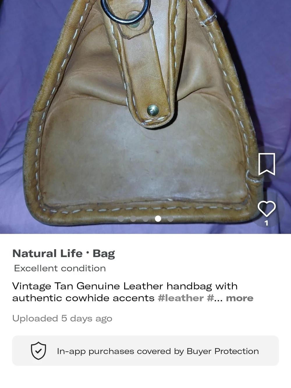 NATURAL LIFE Tan Leather Satchel with Black-and-White Cowhide Panel